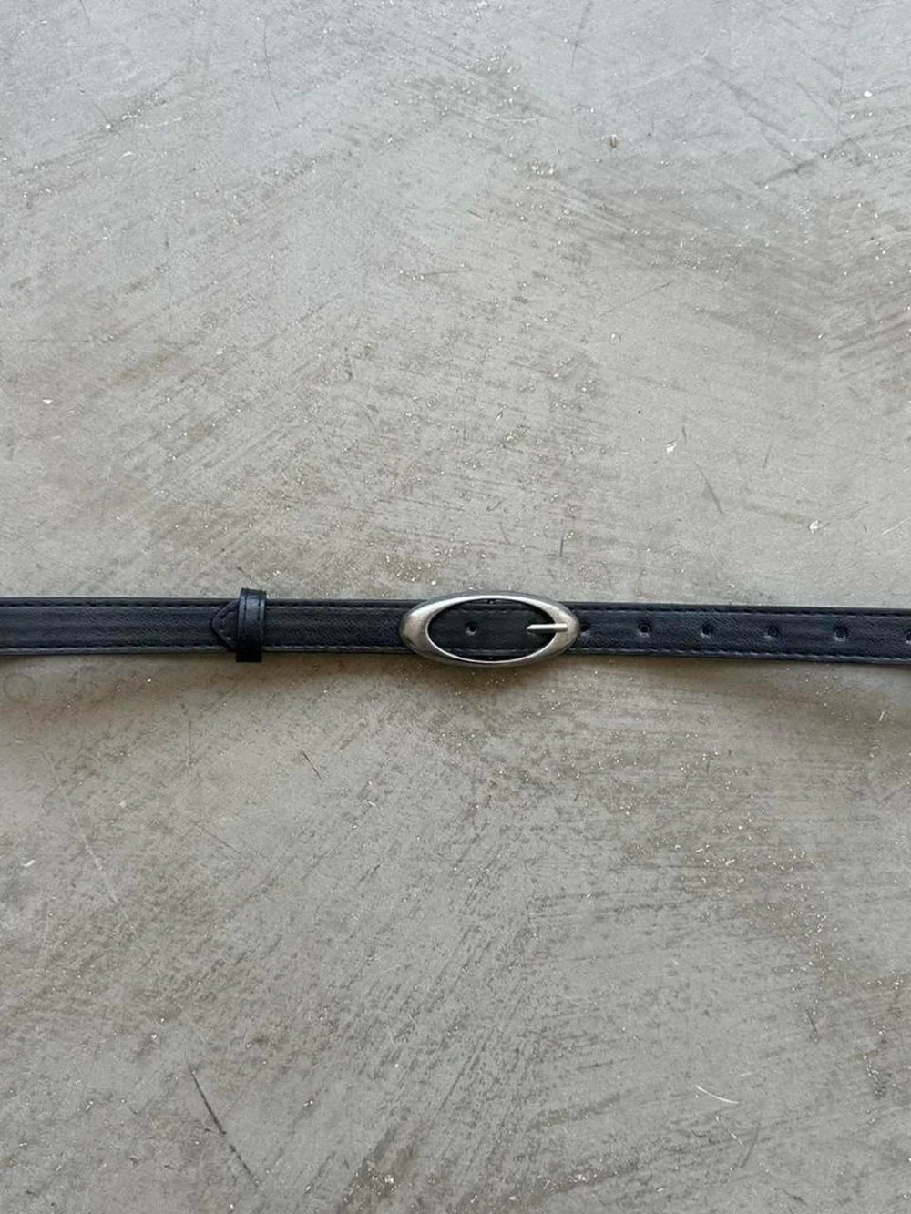 Classic Black Leather Men's Belt with Oval Silver Buckle